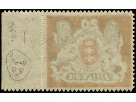 1921, Großes Staatswappen 20 M., Probedrucke auf Papier mit stehendem Wasserzeichen und violettem Rosettenunterdruck, reches 