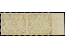 1921, Großes Staatswappen 10 M.grau/rot im waagerechten Seitenrandpaar, Probedruck ohne Rosettenunterdruck auf gummiertem Pap