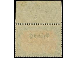 1920, Germania 5 M., Unterrandstück mit Plattennummer, durch Bogenumschlag zwischen dem Druck- und Zähnungsvorgang ist der Kl