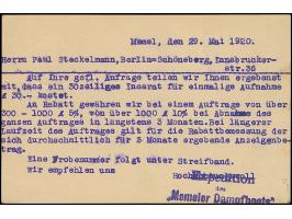 1920, Germania 30 Pfg. mit Stempel “MEMEL 29.5.20” auf Postkarte mit violettem Zensur-R1 "M.P.K" nach Berlin, Karte mit klein