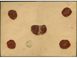 1915, 5 M. im waagerechten 4er-Streifen (etwas angetrennt), zusammen mit 3 M. und Germania 10 Pfg. auf um 1 Mark unterfrankie