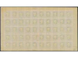 2 Sch. &nbsp;lilakarmin/dunkelgelblichgrün, kompletter Bogen zu 50 Marken mit allen Rändern, Feld 1 mit Plattenfehler "Linke 