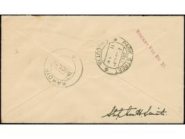Indien: 1934, Rakete Nr. 9 vom 3.10., Brief mit roter Vignette und Freimarken 3 P. und 1A. mit Stempel “MURIGANGA 4.OCT.34” s