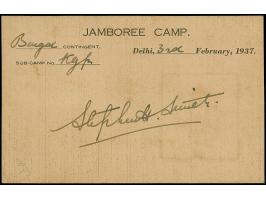 Indien: 1937, Rakete Nr. 130 “Lord Baden-Powell” vom 3.2., farbige Vordruckkarte mit blauer Vignette und violettem Sonderstem