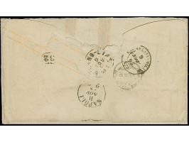 1 Kr. schwarz, 6 Kr. ultramarin und 9 Kr. fahlbraun mit DKr. "MÜLHEIM 6. Nov." (1868) als Zufrankatur auf Ganzsachenumschlag 