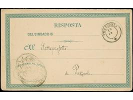 1875, official double card 15l., used back and forth with cds. “POZZOULI 10 … 76” with text, toned and transportation wear, t