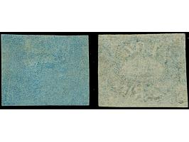 1863, Pacific steam navigation company 2 r. blue and carmine on white paper, reprints of 1863, one with full, the other with 