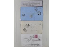1850/72 (ca.), interessante Stempelsammlung auf Marken, Briefstücken und Briefen, dabei blaue und rote Nummernstempel, Fremde