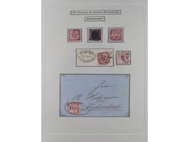 1850/72 (ca.), interessante Stempelsammlung auf Marken, Briefstücken und Briefen, dabei blaue und rote Nummernstempel, Fremde