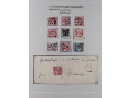 1850/72 (ca.), interessante Stempelsammlung auf Marken, Briefstücken und Briefen, dabei blaue und rote Nummernstempel, Fremde