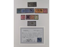 1850/72 (ca.), interessante Stempelsammlung auf Marken, Briefstücken und Briefen, dabei blaue und rote Nummernstempel, Fremde