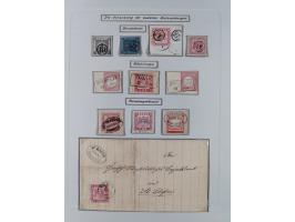 1850/72 (ca.), interessante Stempelsammlung auf Marken, Briefstücken und Briefen, dabei blaue und rote Nummernstempel, Fremde