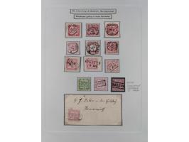 1850/72 (ca.), interessante Stempelsammlung auf Marken, Briefstücken und Briefen, dabei blaue und rote Nummernstempel, Fremde