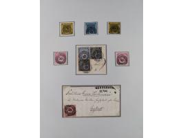 1850/72 (ca.), interessante Stempelsammlung auf Marken, Briefstücken und Briefen, dabei blaue und rote Nummernstempel, Fremde