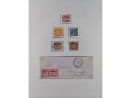 1850/72 (ca.), interessante Stempelsammlung auf Marken, Briefstücken und Briefen, dabei blaue und rote Nummernstempel, Fremde
