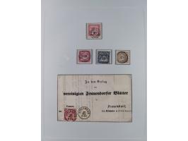 1850/72 (ca.), interessante Stempelsammlung auf Marken, Briefstücken und Briefen, dabei blaue und rote Nummernstempel, Fremde