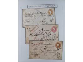 1850/72 (ca.), interessante Stempelsammlung auf Marken, Briefstücken und Briefen, dabei blaue und rote Nummernstempel, Fremde