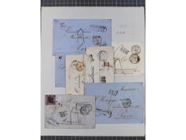 1850/72 (ca.), interessante Stempelsammlung auf Marken, Briefstücken und Briefen, dabei blaue und rote Nummernstempel, Fremde