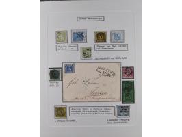 1850/72 (ca.), interessante Stempelsammlung auf Marken, Briefstücken und Briefen, dabei blaue und rote Nummernstempel, Fremde