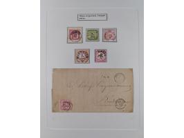 1850/72 (ca.), interessante Stempelsammlung auf Marken, Briefstücken und Briefen, dabei blaue und rote Nummernstempel, Fremde