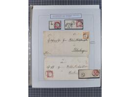 1850/72 (ca.), interessante Stempelsammlung auf Marken, Briefstücken und Briefen, dabei blaue und rote Nummernstempel, Fremde