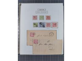 1850/72 (ca.), interessante Stempelsammlung auf Marken, Briefstücken und Briefen, dabei blaue und rote Nummernstempel, Fremde