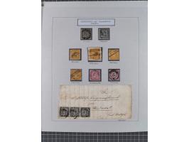 1850/72 (ca.), interessante Stempelsammlung auf Marken, Briefstücken und Briefen, dabei blaue und rote Nummernstempel, Fremde