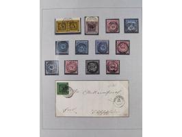 1850/72 (ca.), interessante Stempelsammlung auf Marken, Briefstücken und Briefen, dabei blaue und rote Nummernstempel, Fremde