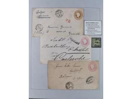 1850/72 (ca.), interessante Stempelsammlung auf Marken, Briefstücken und Briefen, dabei blaue und rote Nummernstempel, Fremde
