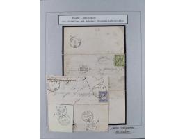 1850/72 (ca.), interessante Stempelsammlung auf Marken, Briefstücken und Briefen, dabei blaue und rote Nummernstempel, Fremde