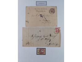 1850/72 (ca.), interessante Stempelsammlung auf Marken, Briefstücken und Briefen, dabei blaue und rote Nummernstempel, Fremde