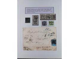 1850/72 (ca.), interessante Stempelsammlung auf Marken, Briefstücken und Briefen, dabei blaue und rote Nummernstempel, Fremde