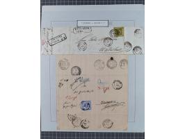 1850/72 (ca.), interessante Stempelsammlung auf Marken, Briefstücken und Briefen, dabei blaue und rote Nummernstempel, Fremde