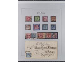 1850/72 (ca.), interessante Stempelsammlung auf Marken, Briefstücken und Briefen, dabei blaue und rote Nummernstempel, Fremde