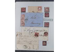 1850/72 (ca.), interessante Stempelsammlung auf Marken, Briefstücken und Briefen, dabei blaue und rote Nummernstempel, Fremde
