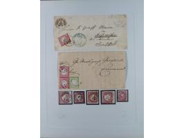 1850/72 (ca.), interessante Stempelsammlung auf Marken, Briefstücken und Briefen, dabei blaue und rote Nummernstempel, Fremde