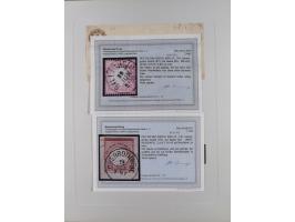 1850/72 (ca.), interessante Stempelsammlung auf Marken, Briefstücken und Briefen, dabei blaue und rote Nummernstempel, Fremde