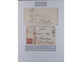 1850/72 (ca.), interessante Stempelsammlung auf Marken, Briefstücken und Briefen, dabei blaue und rote Nummernstempel, Fremde