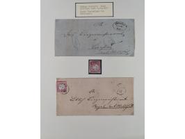 1850/72 (ca.), interessante Stempelsammlung auf Marken, Briefstücken und Briefen, dabei blaue und rote Nummernstempel, Fremde