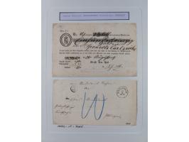 1850/72 (ca.), interessante Stempelsammlung auf Marken, Briefstücken und Briefen, dabei blaue und rote Nummernstempel, Fremde