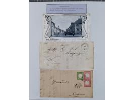 1850/72 (ca.), interessante Stempelsammlung auf Marken, Briefstücken und Briefen, dabei blaue und rote Nummernstempel, Fremde