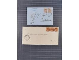 1858/73, 3 covers with multiple frankings and cover with 3 colour-mixed franking to London, 2 with certificates