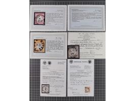 1872/74, gestempelte kleine Partie auf Albumsblättern, dabei Mi. 24, 27b(2) und 28, einige Plattenfehler, etc. 5 Atteste und 