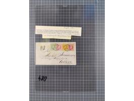 1867, Kaiser Franz Josef Ausgabe Briefsammlung mit 63 Briefen und Karten, bessere Stempel und Entwertungen, dabei 3-Farbfrank