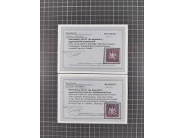 1873, 70 Kr. rotlila bzw. braunlila, interessante Partie von 5 ungebrauchten sowie 6 gestempelten Werten, teils nachgummiert 