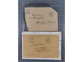 1900/41, ca. &nbsp;80 Briefe und Karten mit Schwerpunkt I. Weltkrieg, dabei u.a. frankierte Postkarte 1918 mit rotem Stempel 