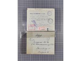 1900/41, ca. &nbsp;80 Briefe und Karten mit Schwerpunkt I. Weltkrieg, dabei u.a. frankierte Postkarte 1918 mit rotem Stempel 
