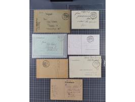 1900/41, ca. &nbsp;80 Briefe und Karten mit Schwerpunkt I. Weltkrieg, dabei u.a. frankierte Postkarte 1918 mit rotem Stempel 