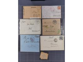 1900/41, ca. &nbsp;80 Briefe und Karten mit Schwerpunkt I. Weltkrieg, dabei u.a. frankierte Postkarte 1918 mit rotem Stempel 