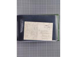 1900/41, ca. &nbsp;80 Briefe und Karten mit Schwerpunkt I. Weltkrieg, dabei u.a. frankierte Postkarte 1918 mit rotem Stempel 